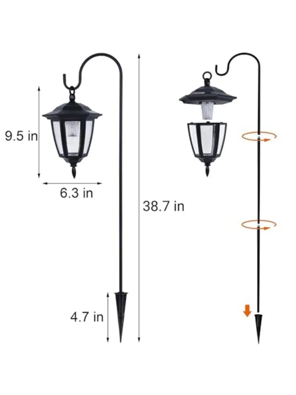 Solar Hanging Lantern Lights Outdoor Garden Shepherd Hook LED Yard Decor Set